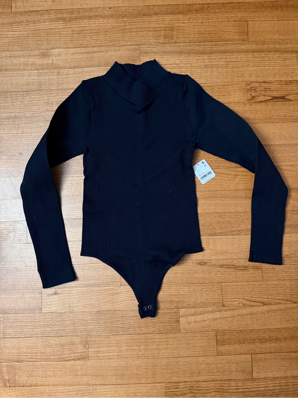 NWT Intimately Free People Women M-L Black Ribbed Long-Sleeve Thong Bodysuit $68